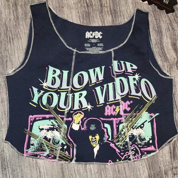 AC/DC Blow Up Your Video Graphic Cropped Tank Top Sleeveless Rock Band - Picture 1 of 5